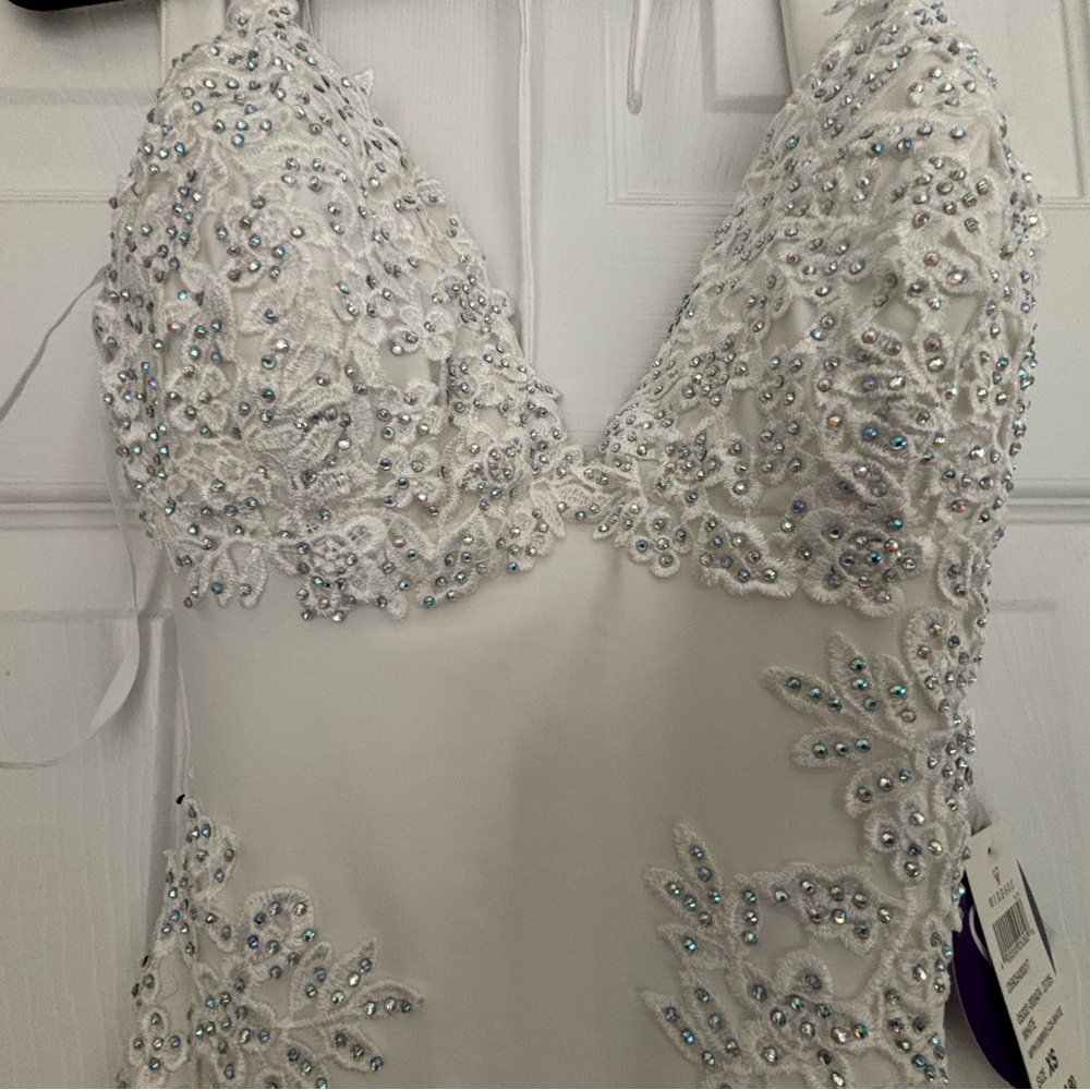 Windsor White Embellished Lace Evening Dress